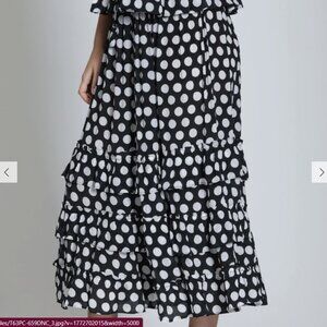 APNE BLACK WHITE MONO SPOT TIERED RUFFLE ELASTIC WAIST PULL ON SKIRT XL